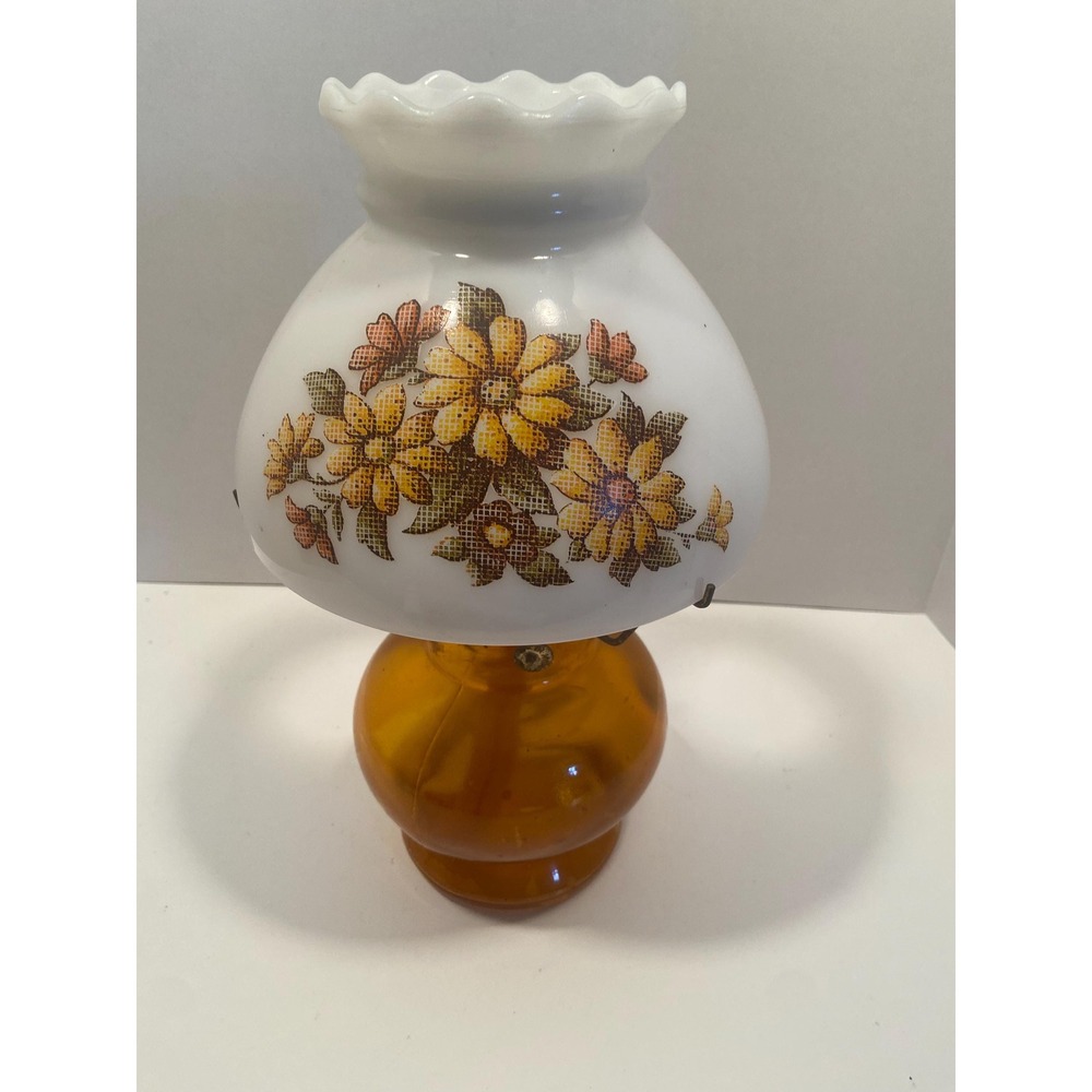 Vintage Floral Hurricane Style Oil Lamp 14inX8